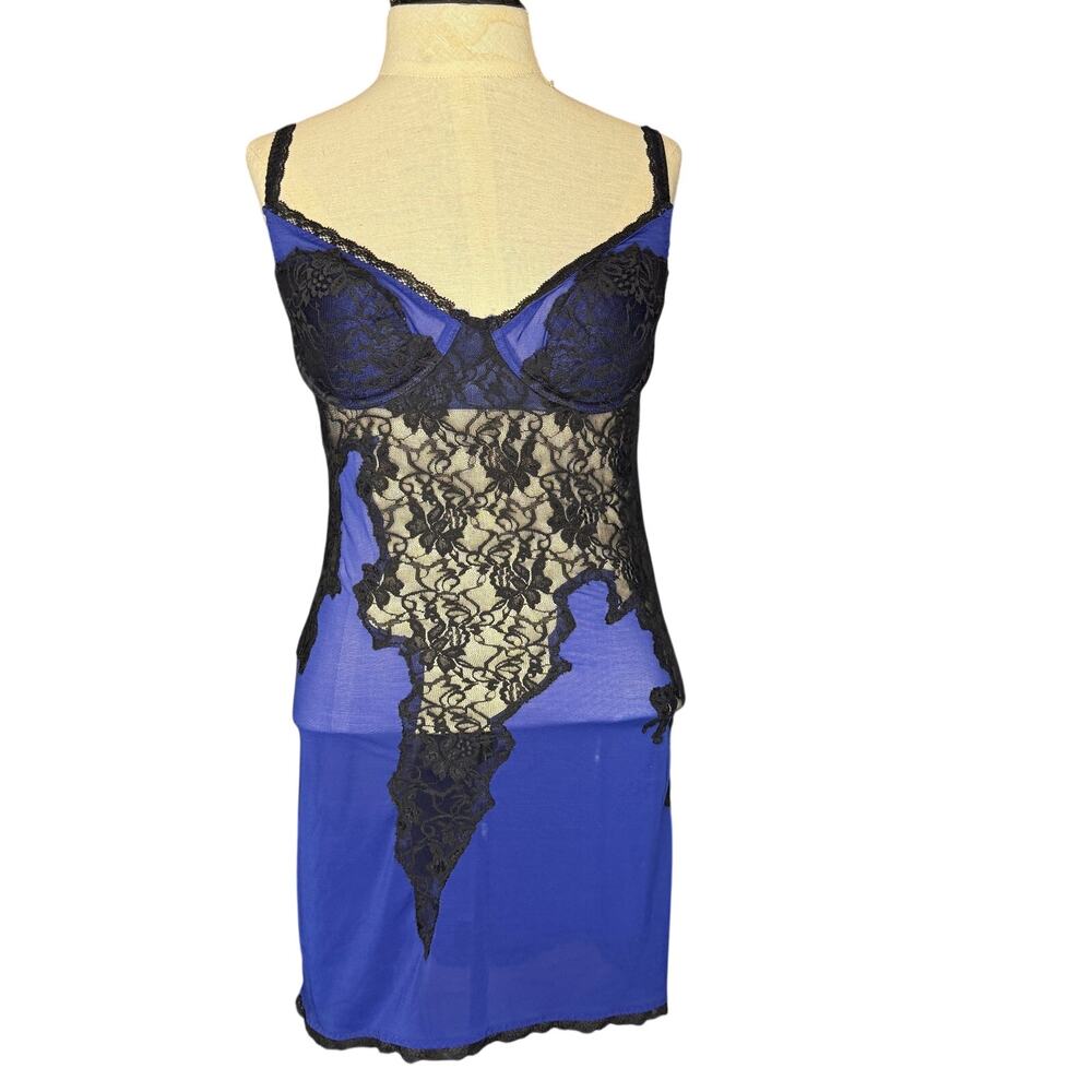 VTG Frederick's of Hollywood Lace Mesh Chemise Med Pin-up Goth Y2K Vampy